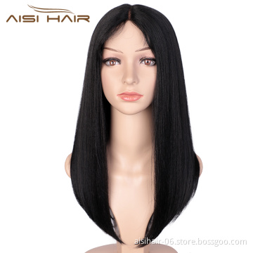 Aisi Hair Wholesale 18 Inch Medium Long Silky Straight Natural Black Wig Middle Part Synthetic Hair Wigs For Black White Women